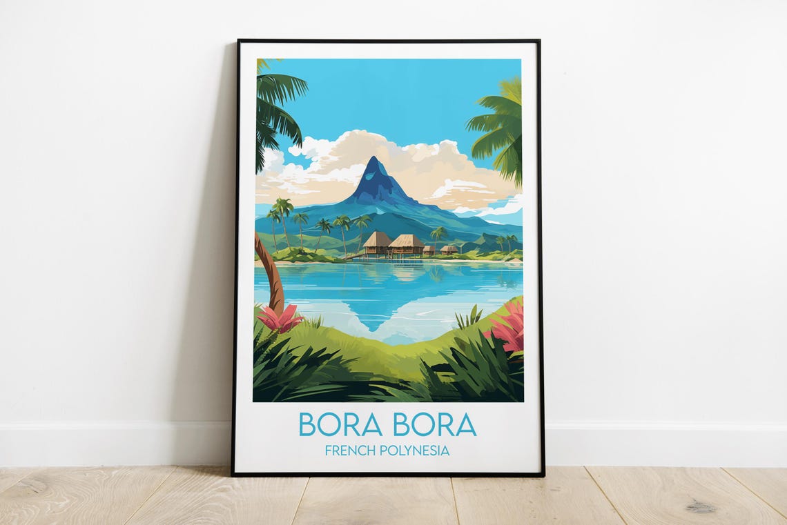 Bora Bora Turquoise Lagoon Overwater Bungalows Travel Poster