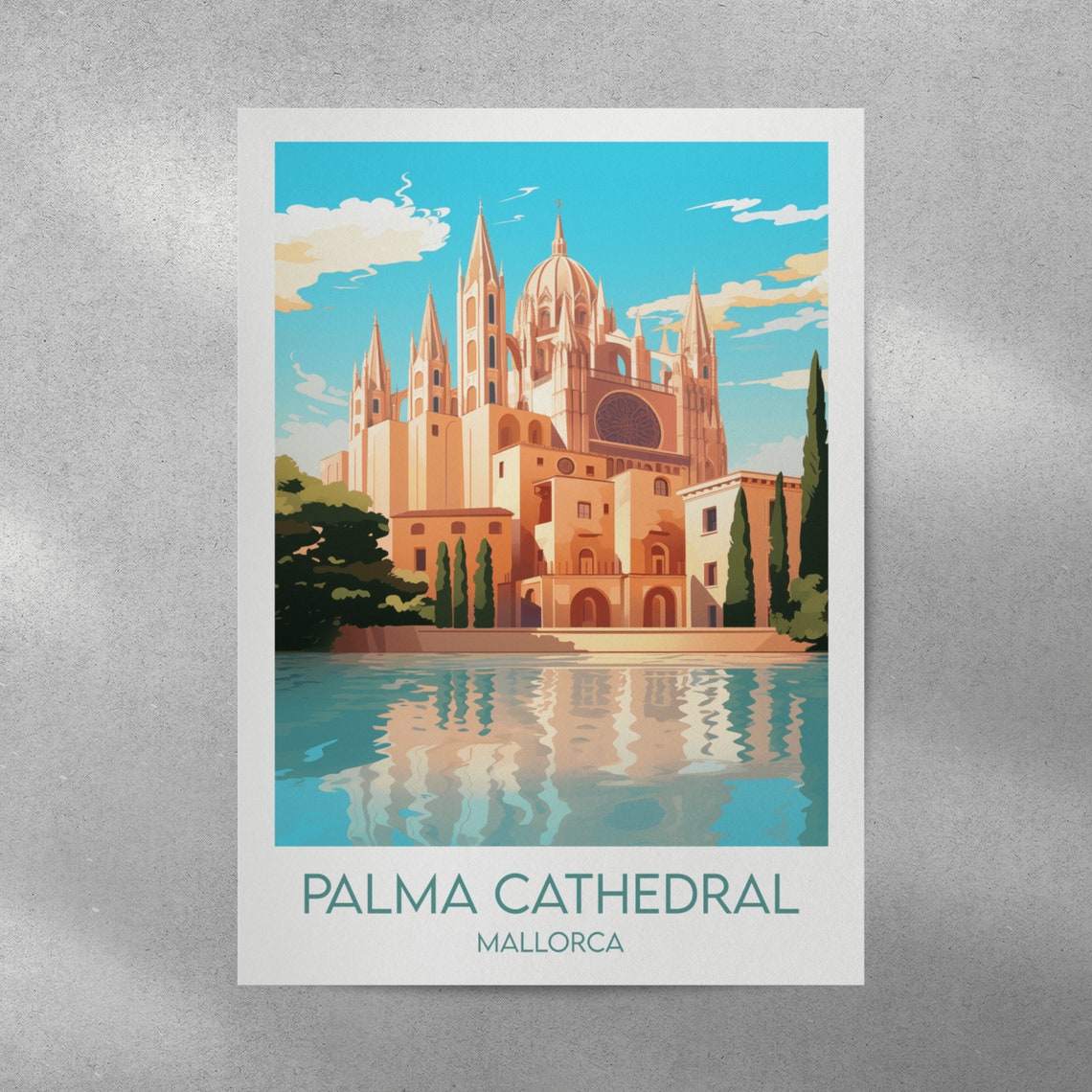 Palma Cathedral Mallorca Waterfront Gothic Facade Travel Poster - Image 3