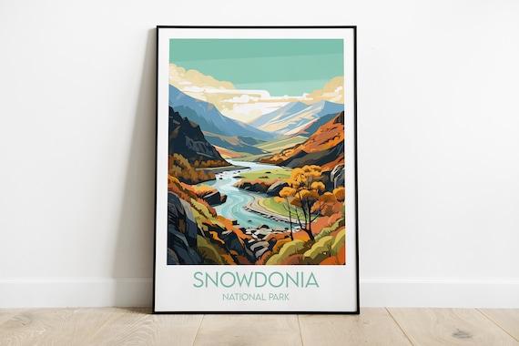 Snowdonia National Park Golden Autumn Valley River Poster Art
