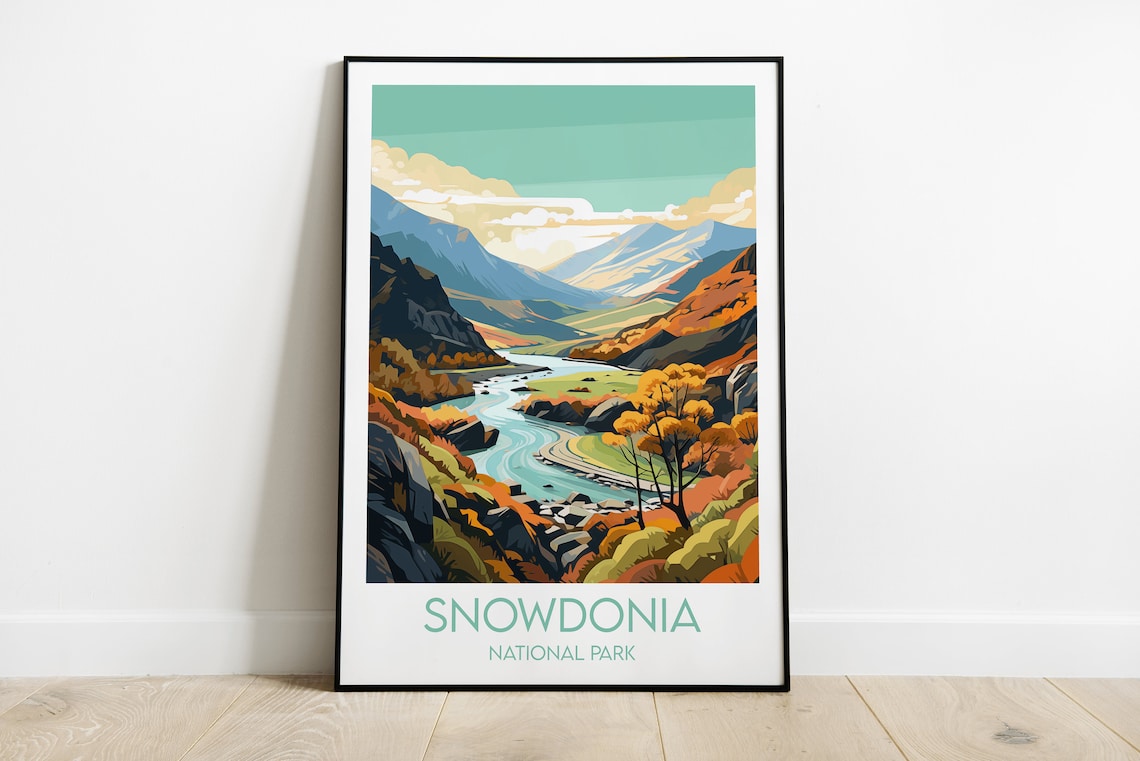 Snowdonia National Park Golden Autumn Valley River Poster Art