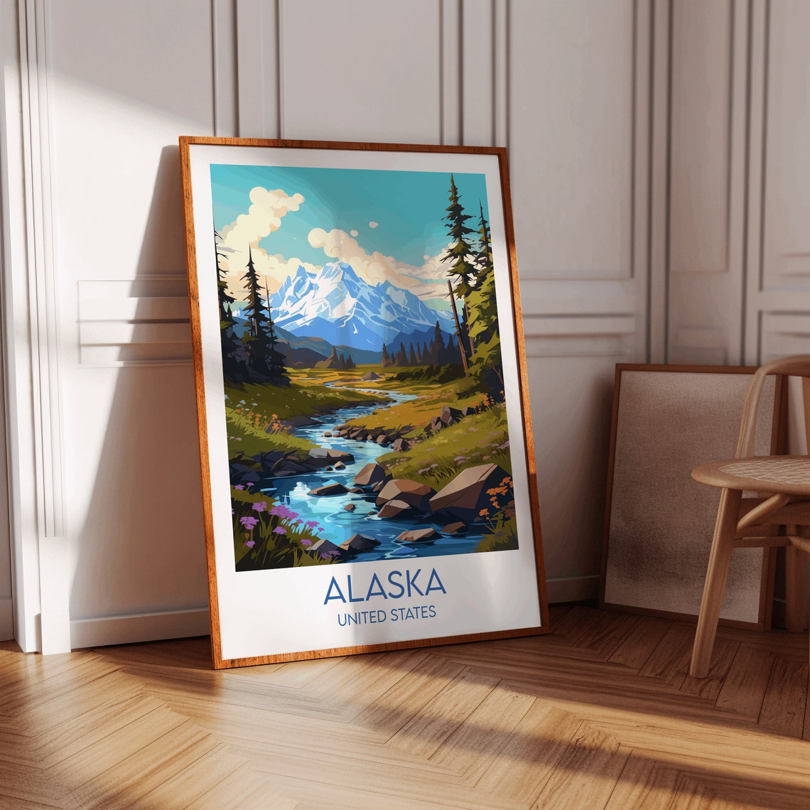Alaska United States Wildflower Mountain Stream Travel Poster - Image 2