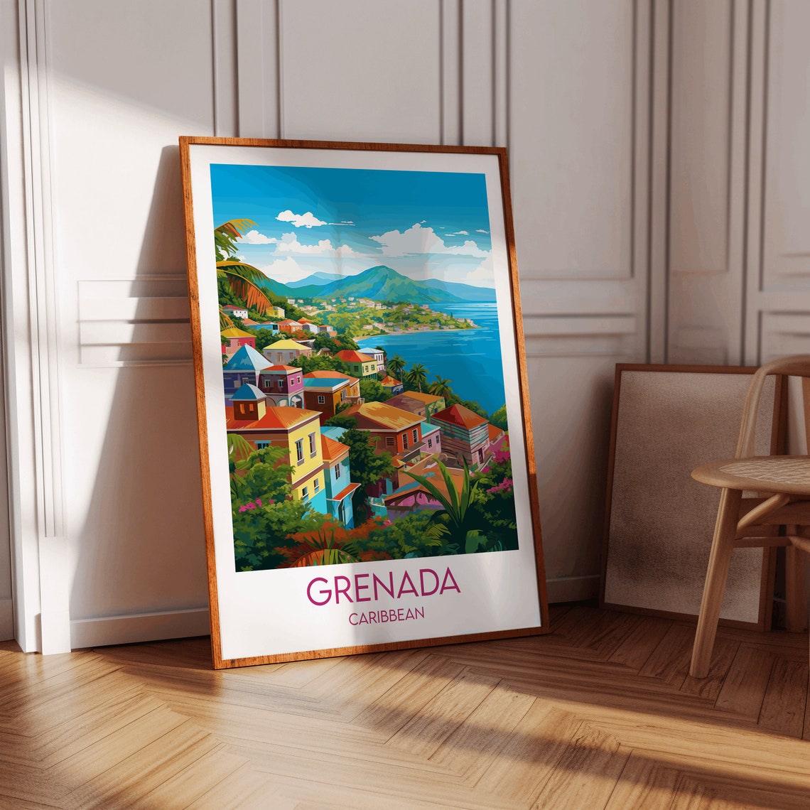 Grenada Caribbean Colorful Hillside Bay Town Travel Art Poster - Image 3