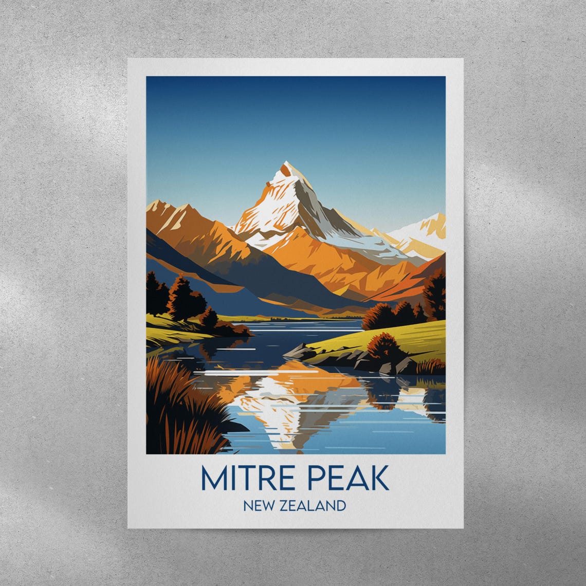 Mitre Peak New Zealand Golden Hour Alpine Lake Reflection Poster - Image 4