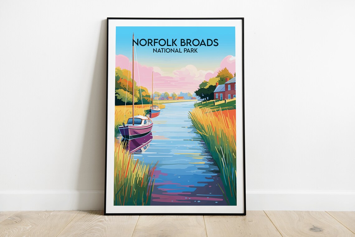 Norfolk Broads National Park Sailing Boats Reed Bed Travel Poster
