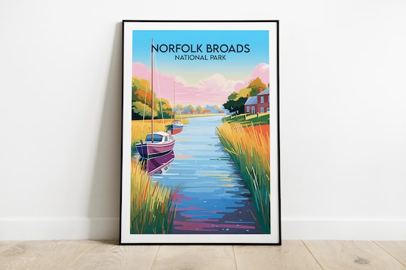 Norfolk Broads National Park Sailing Boats Reed Bed Travel Poster