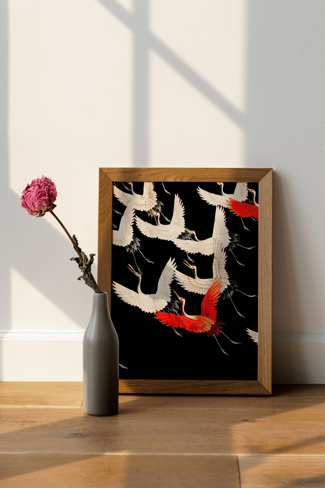 Japanese Black Crane Bird Vintage Classic Art Print - Image 4