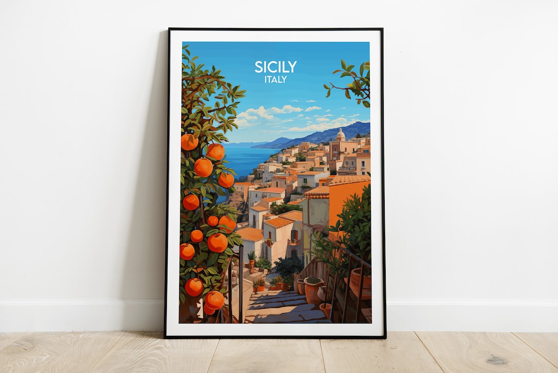 Sicily Travel Poster, Italy Custom Personalised Gift