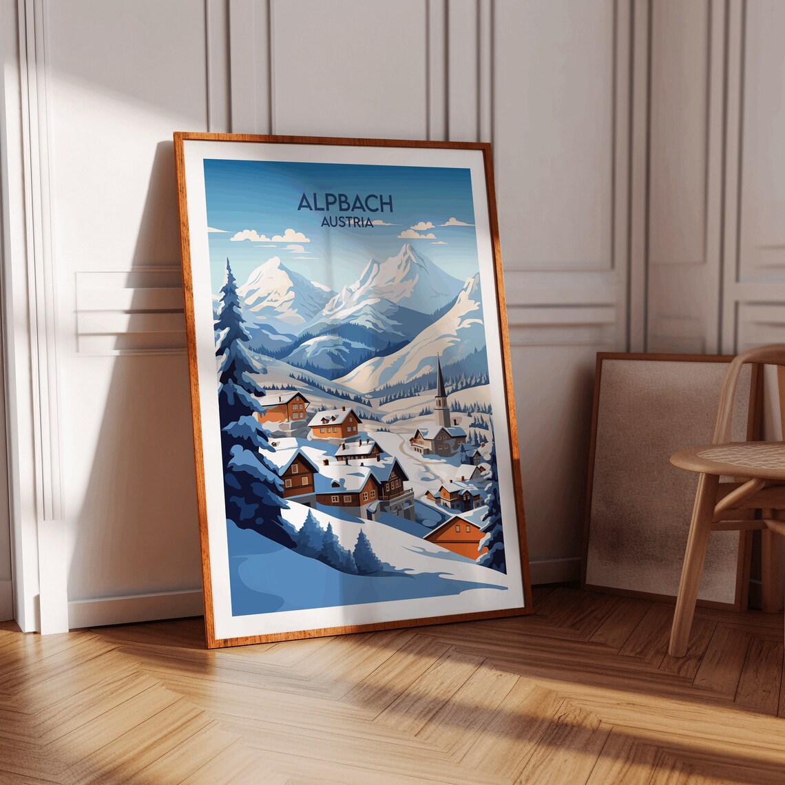 Alpbach Austria Snowy Alpine Village Church Peaks Retro Travel Poster - Image 2