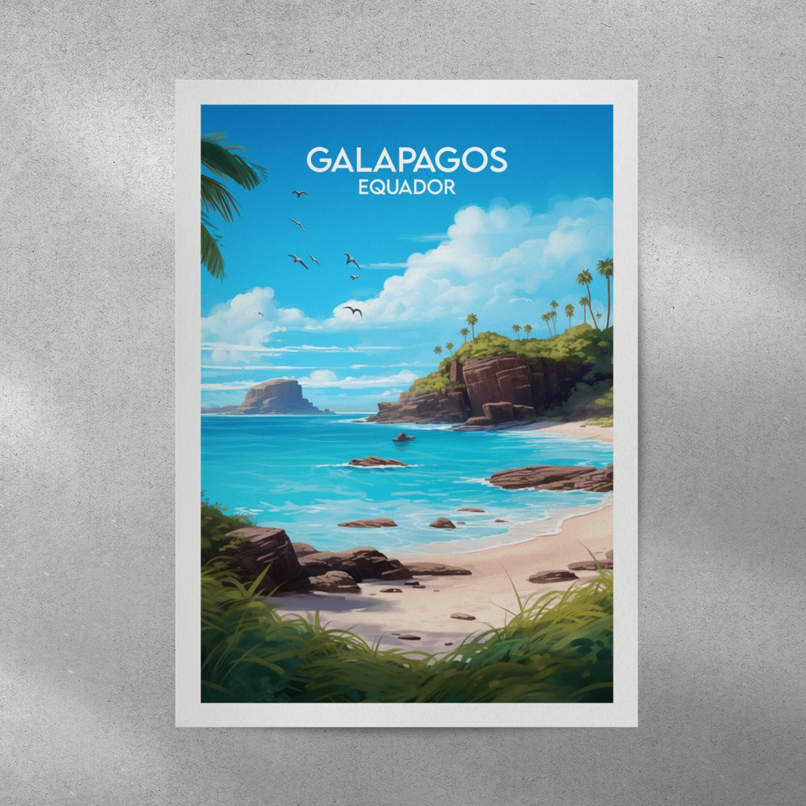 Galapagos Ecuador Tropical Cliff Beach Turquoise Cove Travel Poster - Image 3