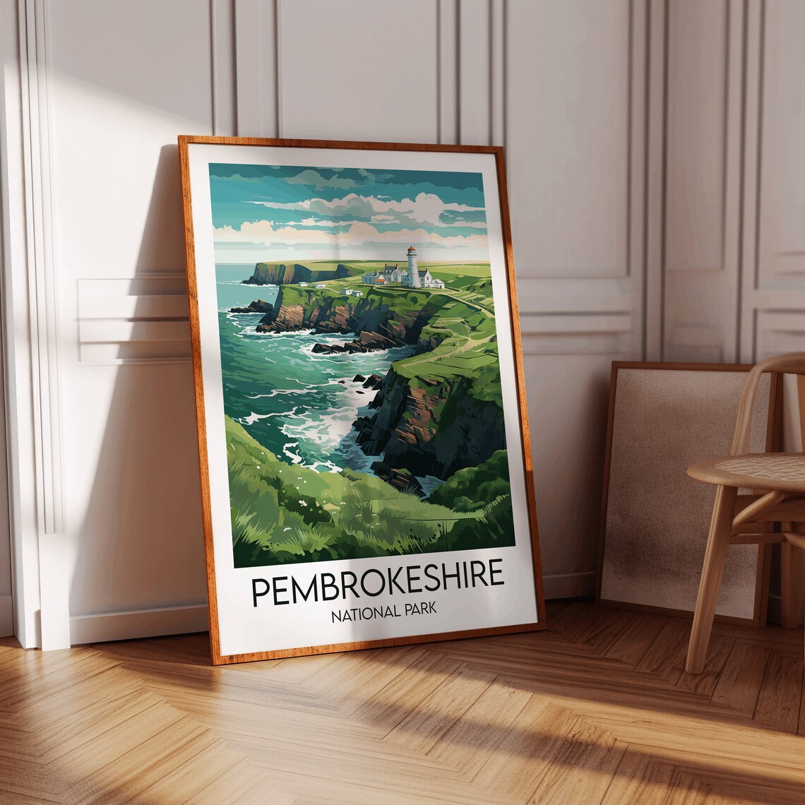 Pembrokeshire National Park Lighthouse Sea Cliffs Wales Coast Travel Poster - Image 3
