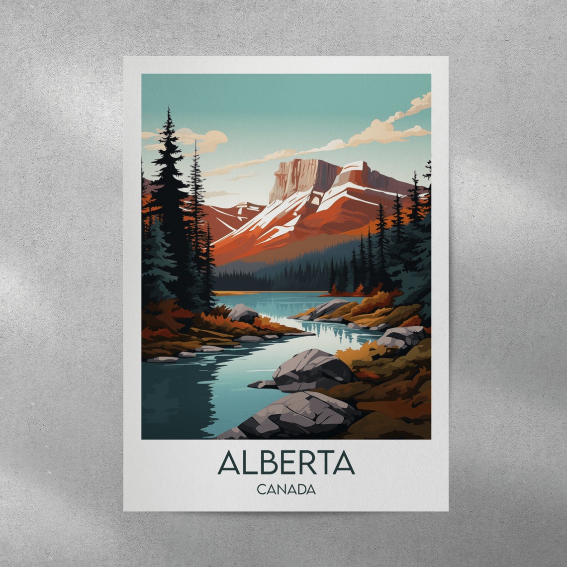 Alberta Canada Fall Colors Mountain Lake Scene Travel Poster - Image 3