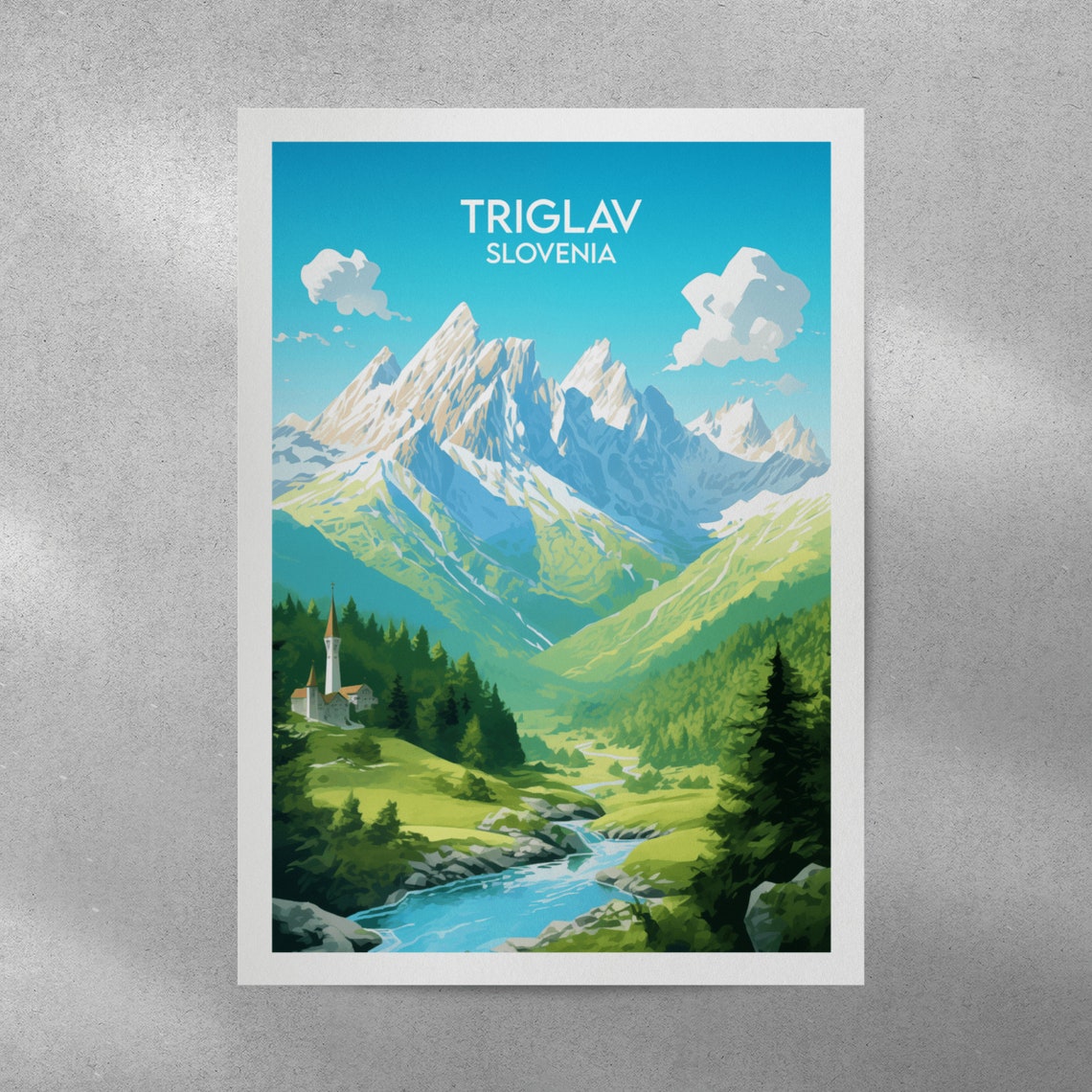 Triglav Slovenia Illustrated Alpine Peaks Vintage Travel Poster - Image 4