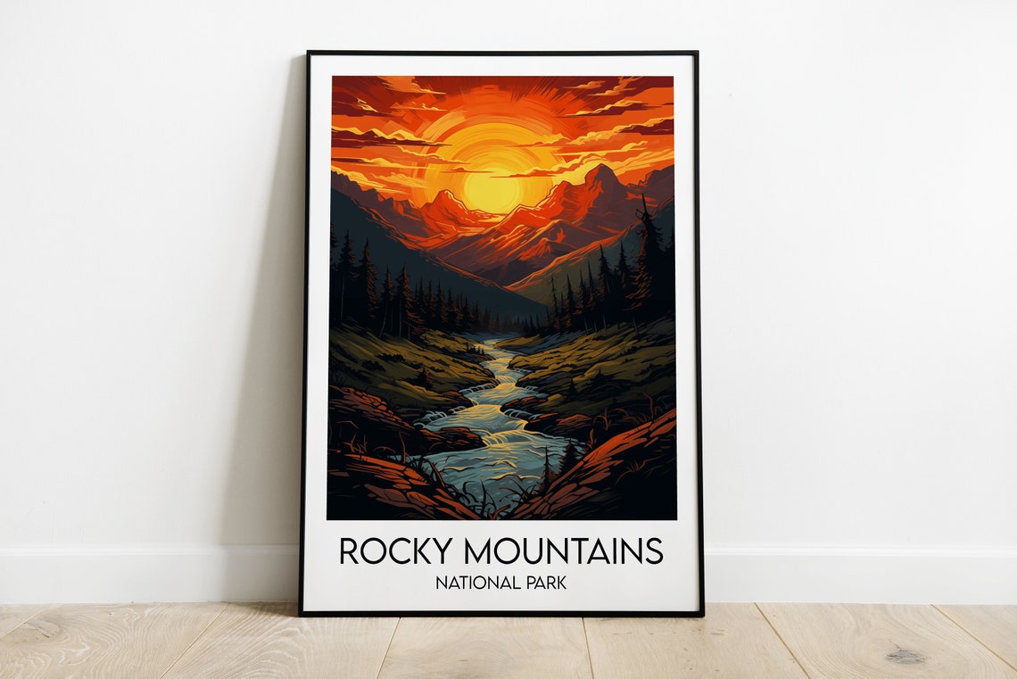 Rocky Mountains National Park Blazing Sunset Peaks Travel Poster