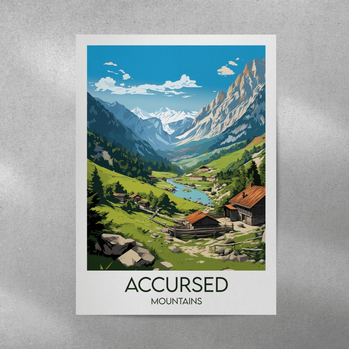 Accursed Mountains Albanian Alps Alpine Valley Cabin Scene Poster - Image 3
