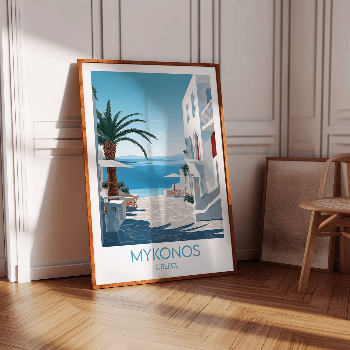 Mykonos Greece Whitewashed Alley Palm Seaside Village Travel Poster - Image 4