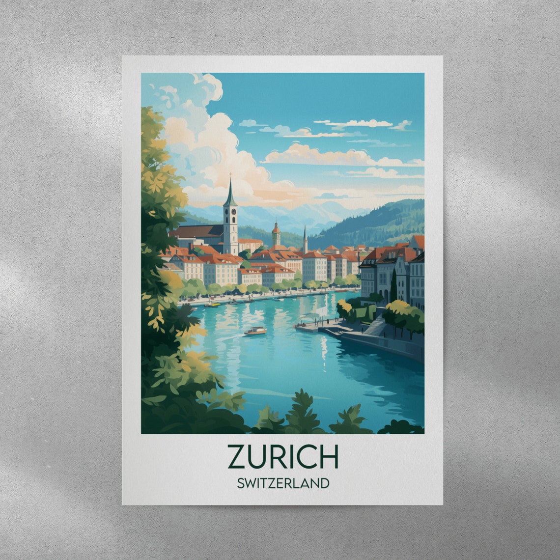 Zurich Switzerland Old Town Riverfront Vintage Travel Art Poster - Image 5
