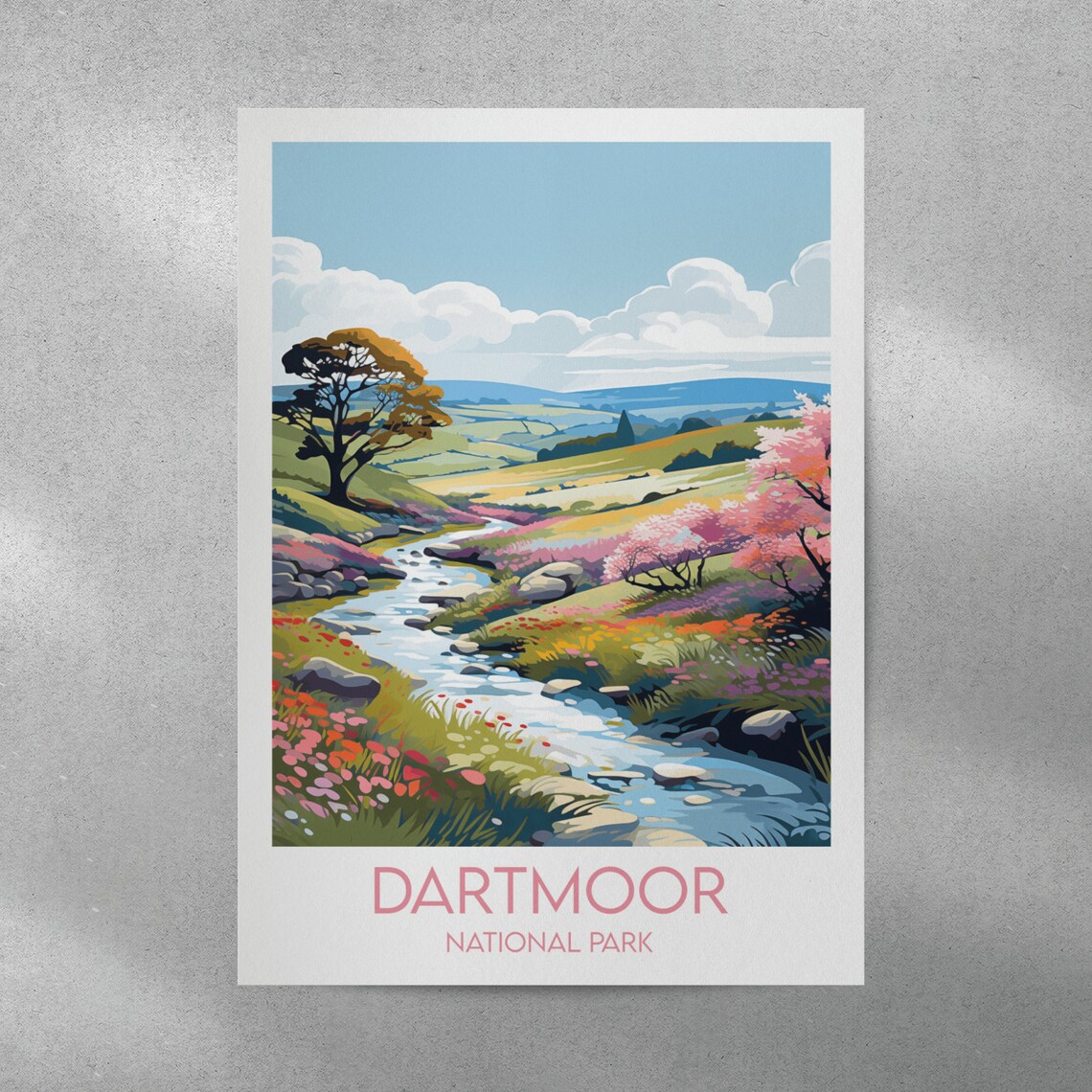 Dartmoor National Park Wildflower Stream Meadow Vintage Travel Poster - Image 2