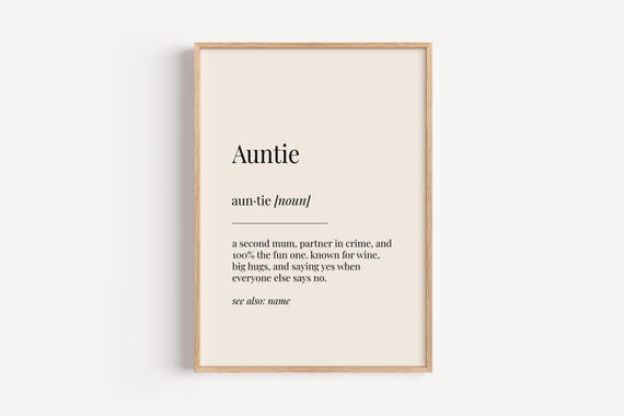 Auntie Definition Print Dictionary Poster Birthday Family Wall Art Funny Gift For Her