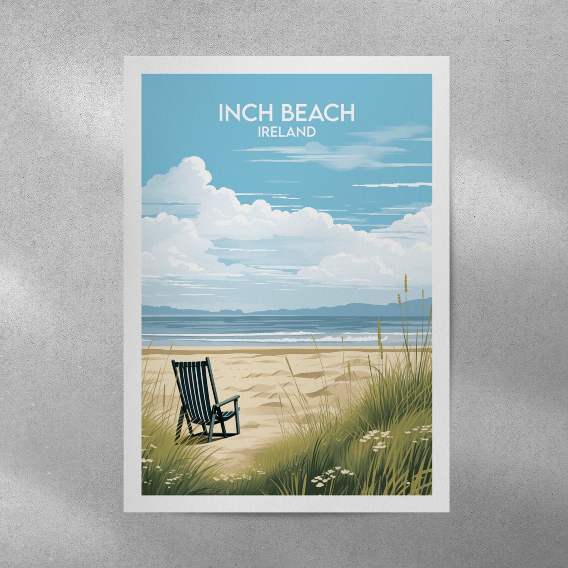 Inch Beach Ireland Seaside Chair Dunes Illustrated Travel Poster - Image 3