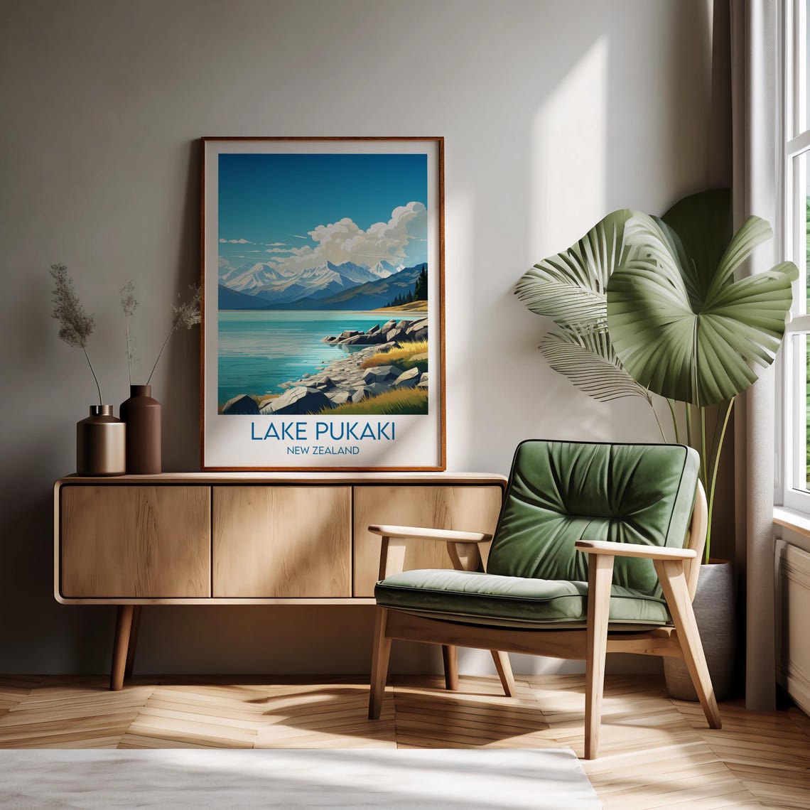 Lake Pukaki New Zealand Rocky Shore Alpine Snowcap View Poster - Image 2