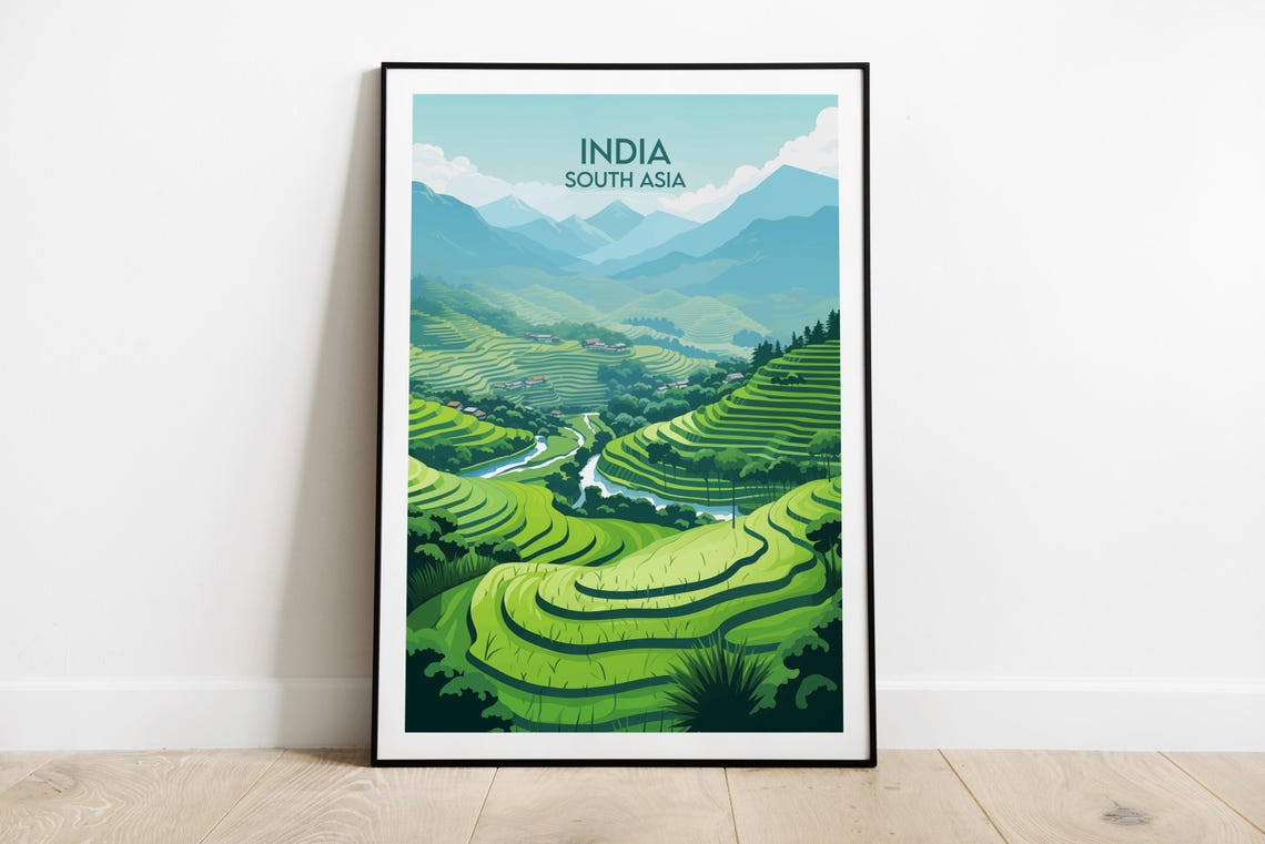 India South Asia Emerald Rice Terraces Mountain Vista Poster