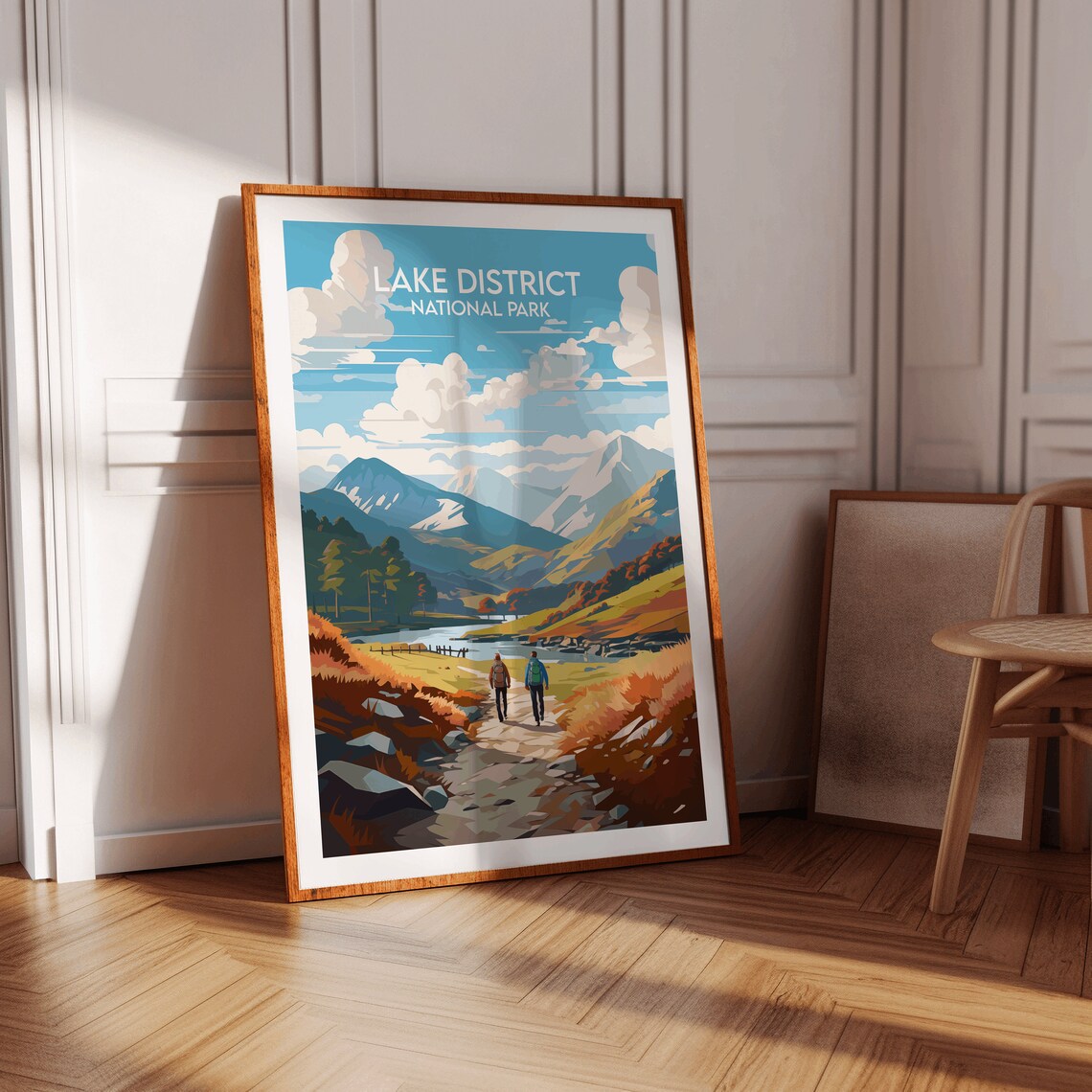 Lake District Autumn Fells Valley Hikers Vintage Travel Poster - Image 2