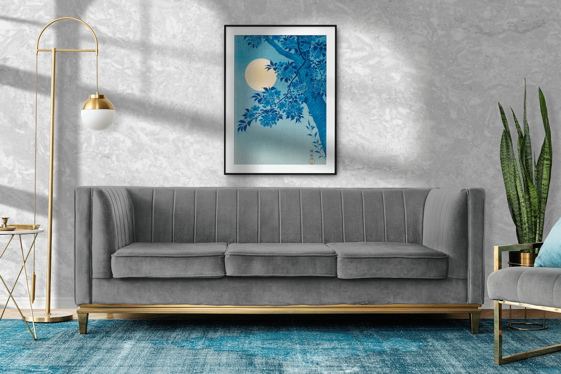 Japanese Cherry Blossom Night With Full Moon Vintage Woodblock Print - Image 3