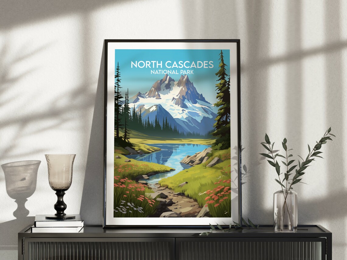 North Cascades National Park Snowy Peaks Alpine Lake Travel Poster - Image 3