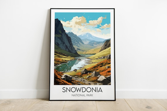 Snowdonia National Park Mountain Valley Lake Vintage Travel Poster