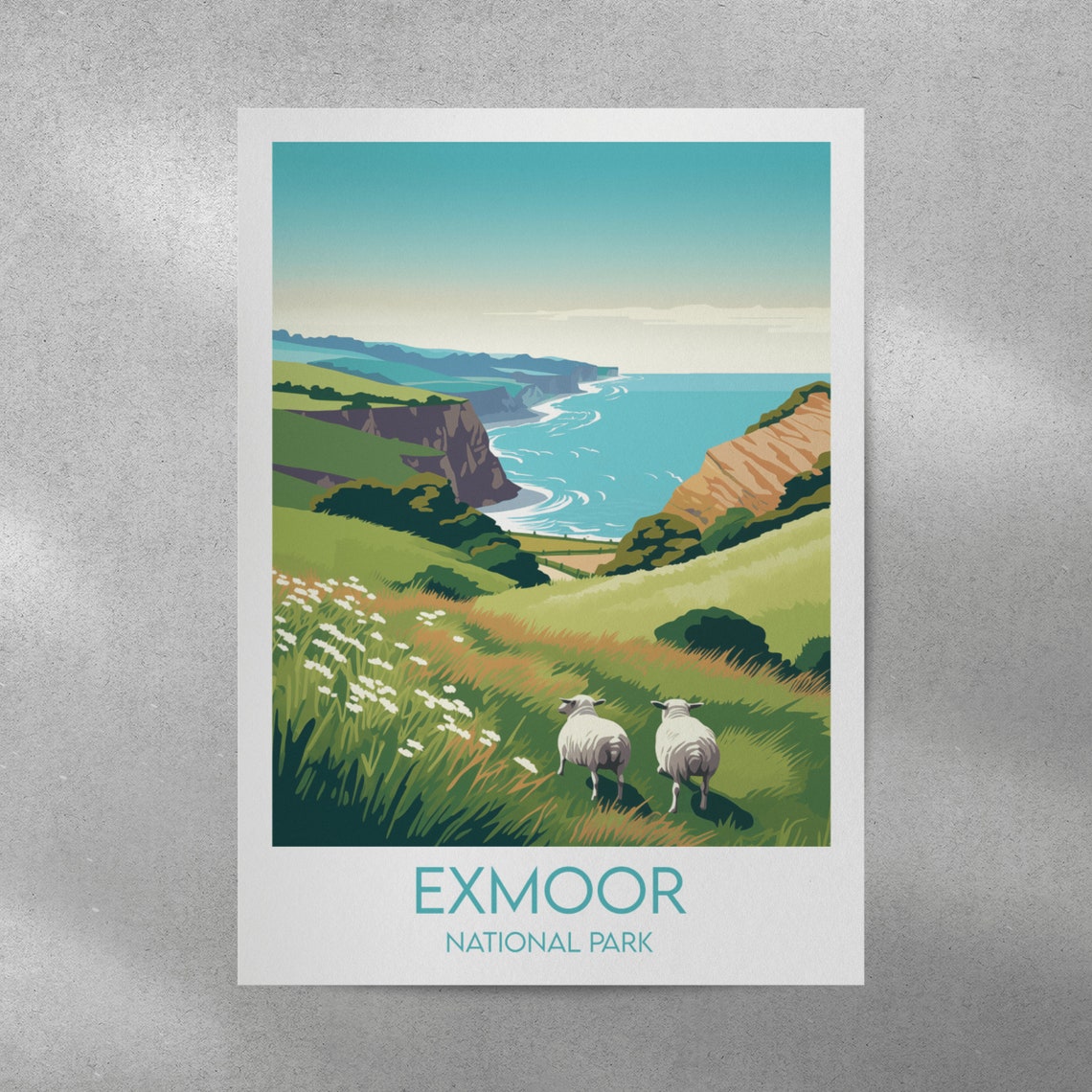 Exmoor National Park Sheep Hillside Coastal View Travel Poster - Image 2