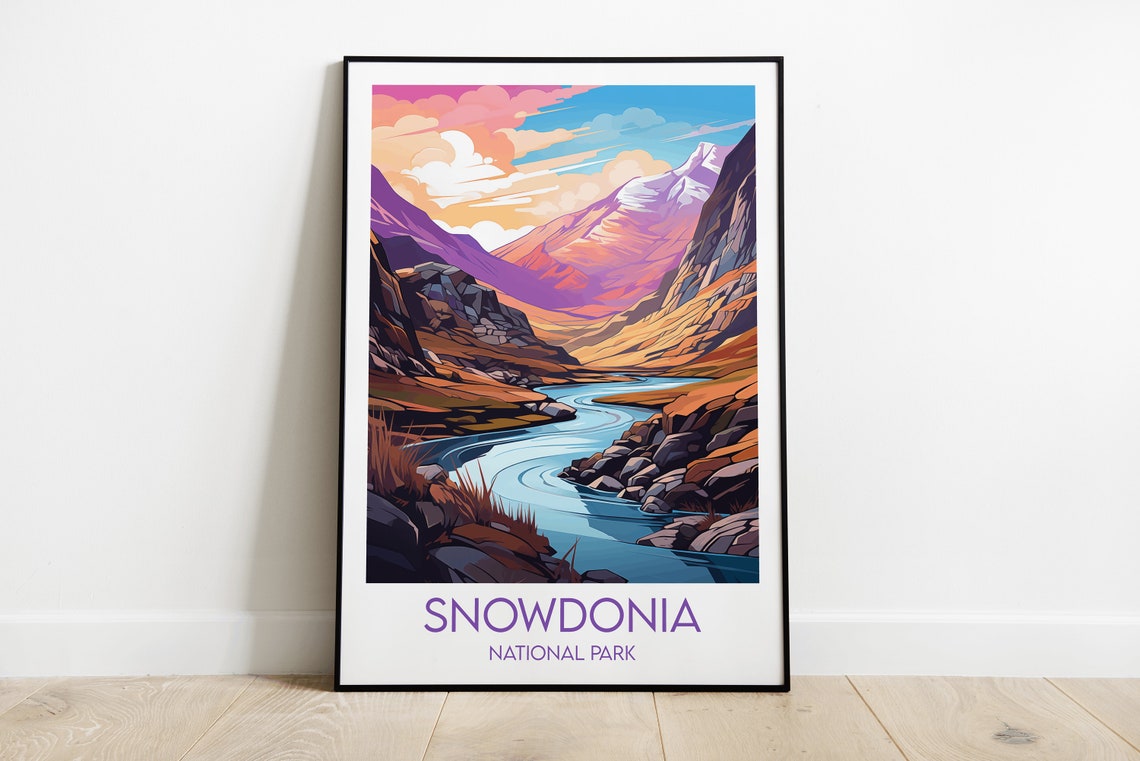 Snowdonia National Park Purple Mountain Valley River Travel Poster