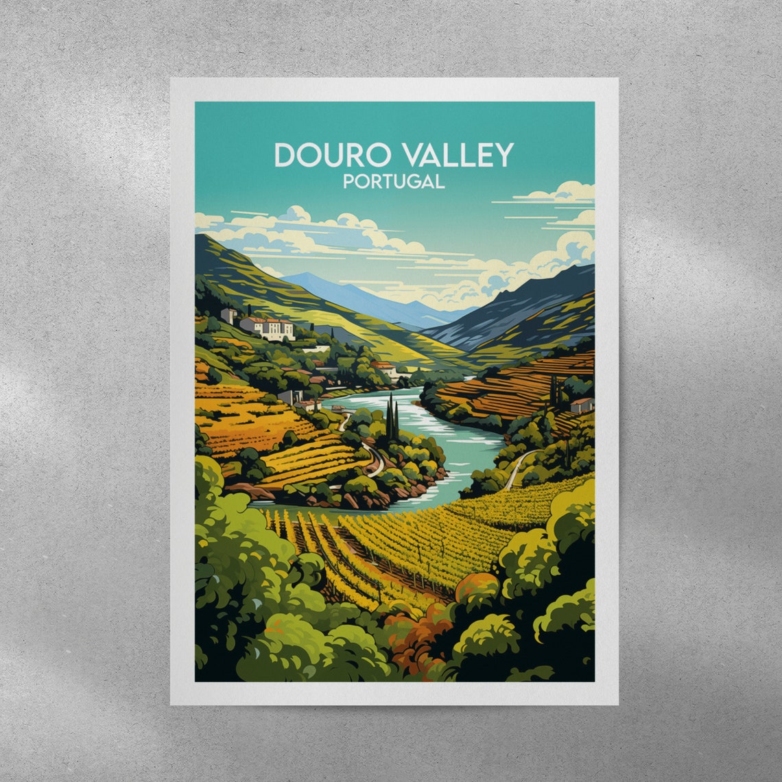 Douro Valley Portugal Terraced Vineyard River Vintage Poster - Image 3