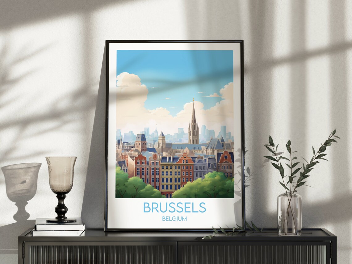 Brussels Belgium Historic Skyline Church Spire Europe Travel Poster - Image 4