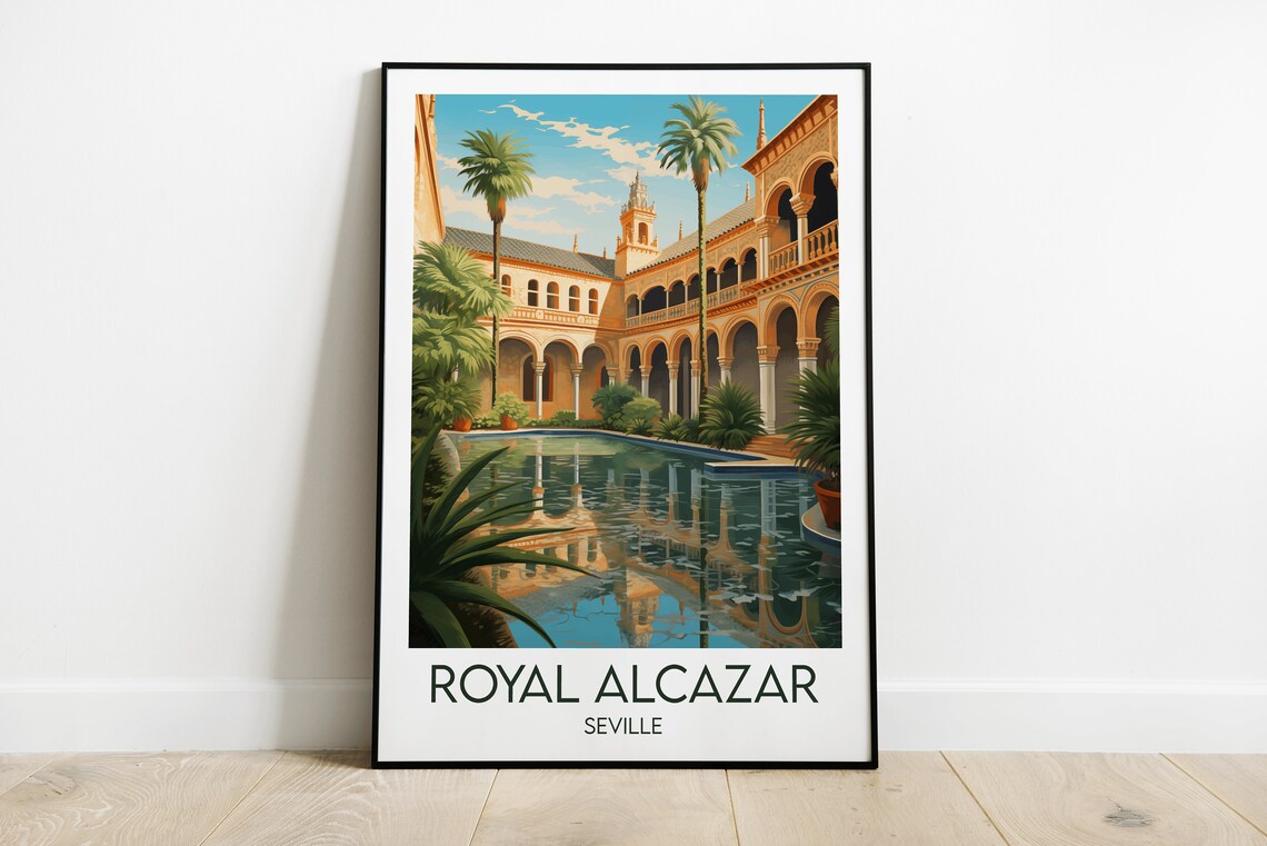 Royal Alcazar Seville Spain Moorish Courtyard Palace Travel Poster