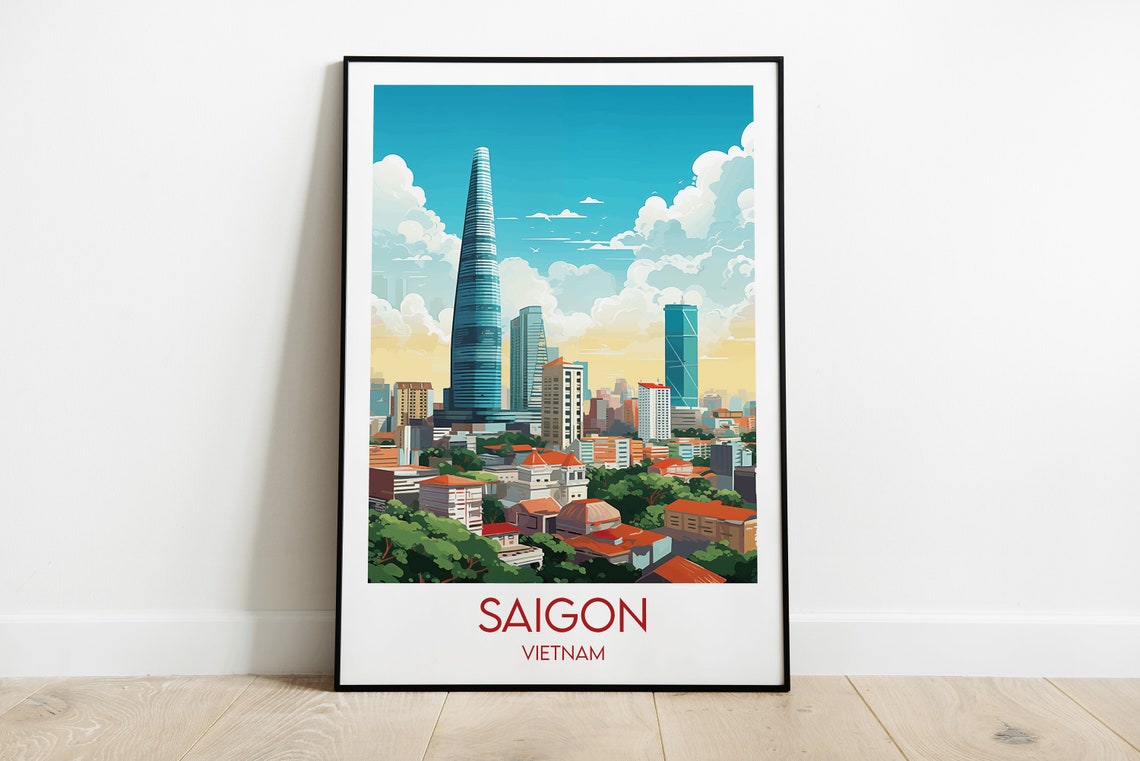 Saigon Vietnam City Skyline Bitexco Tower Modern Travel Poster