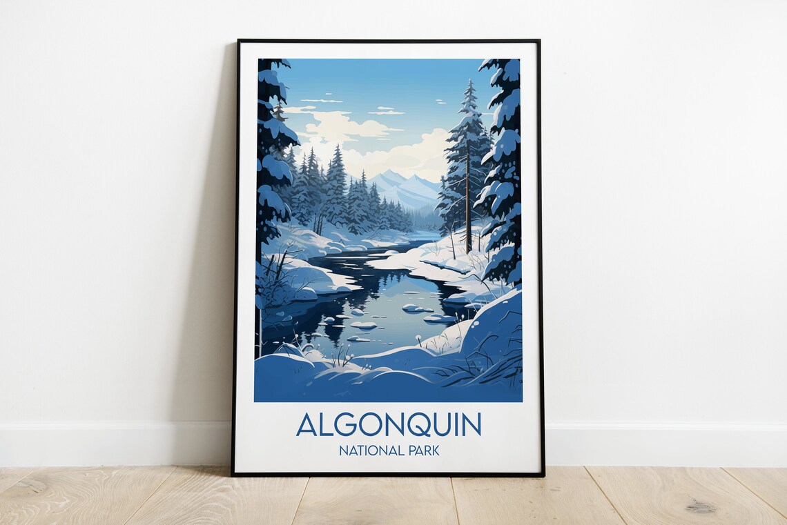 Algonquin National Park Winter Snowy River Forest Travel Poster