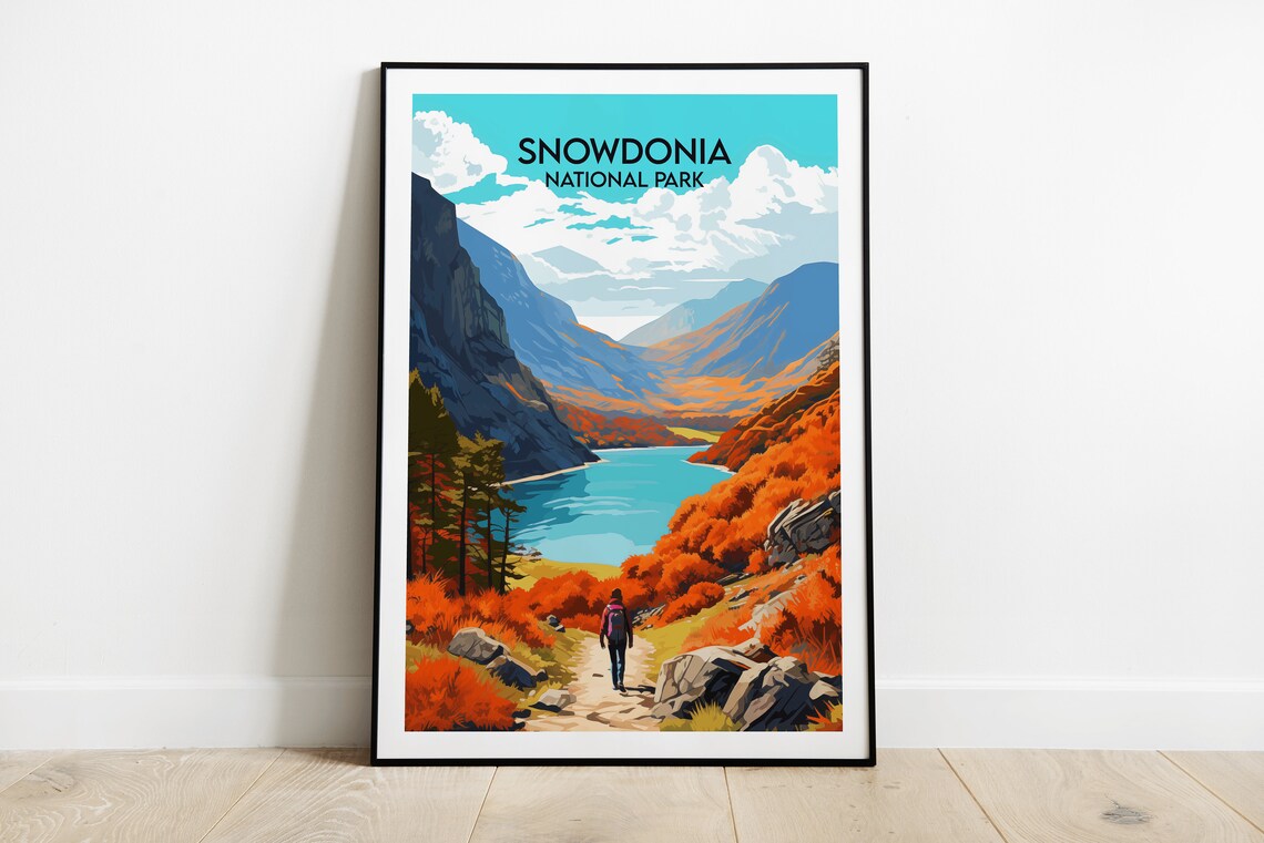 Snowdonia National Park Autumn Valley Vintage Travel Poster Art
