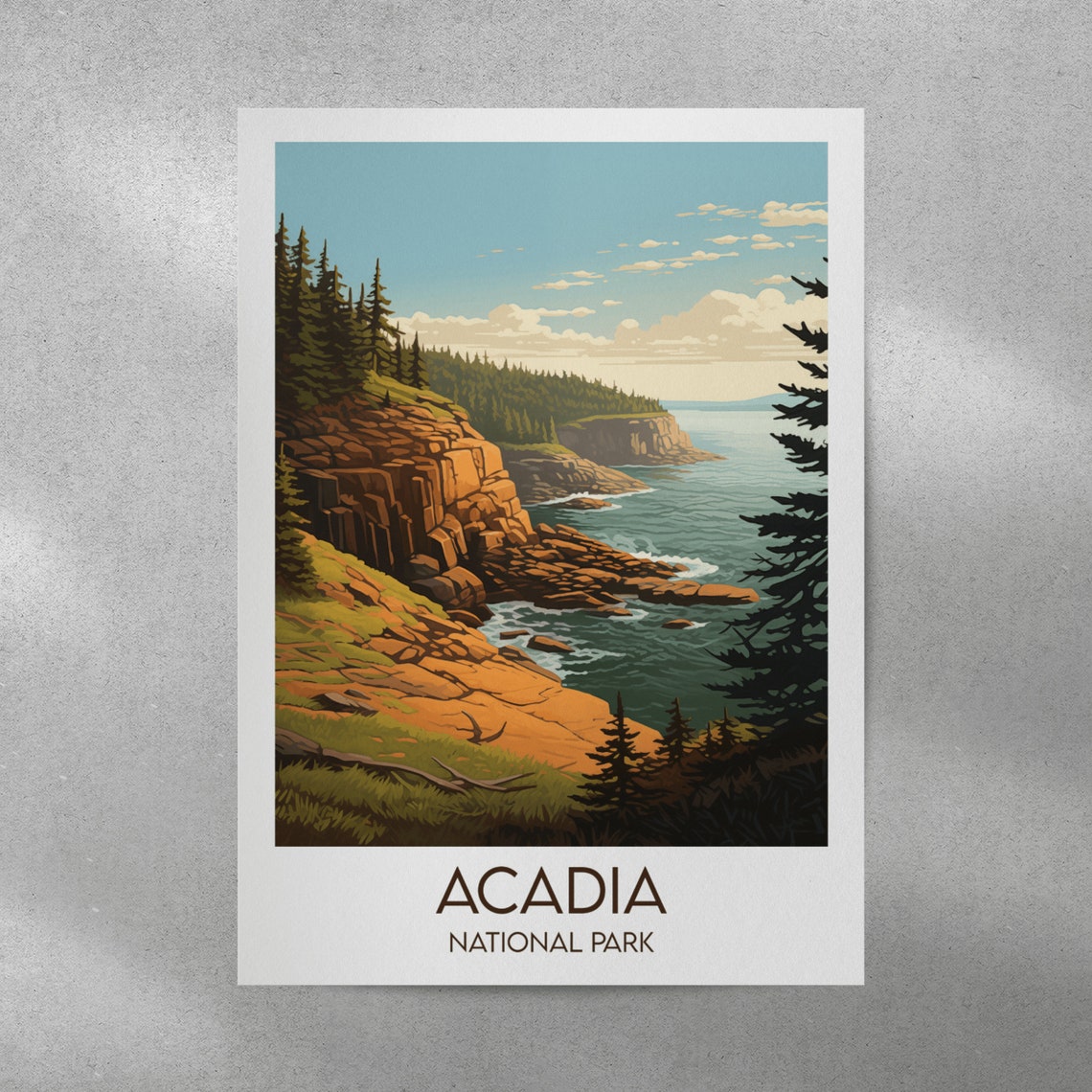 Acadia National Park Rocky Ocean Coastline Vintage Travel Poster - Image 4