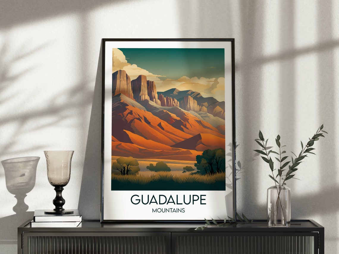 Guadalupe Mountains Texas Desert Sunset Vintage Travel Poster - Image 3