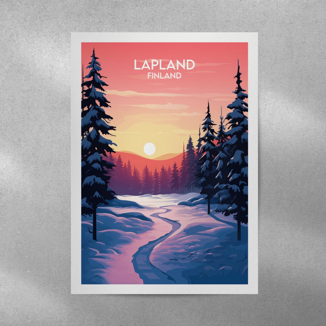 Lapland Finland Arctic Snowy Forest Sunset Vintage Travel Poster - Image 4