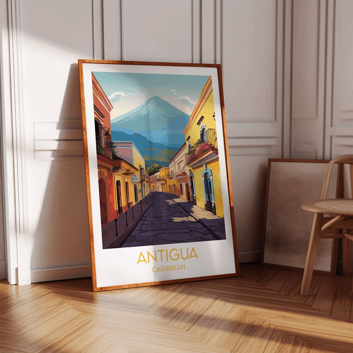 Antigua Caribbean Golden Colonial Street Sunset Glow Travel Poster - Image 2