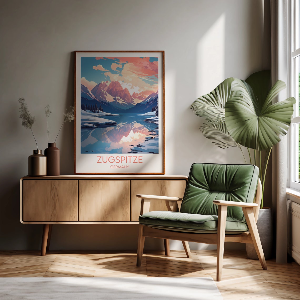 Zugspitze Germany Alpine Peak Snowy Lake Reflection Travel Poster - Image 2