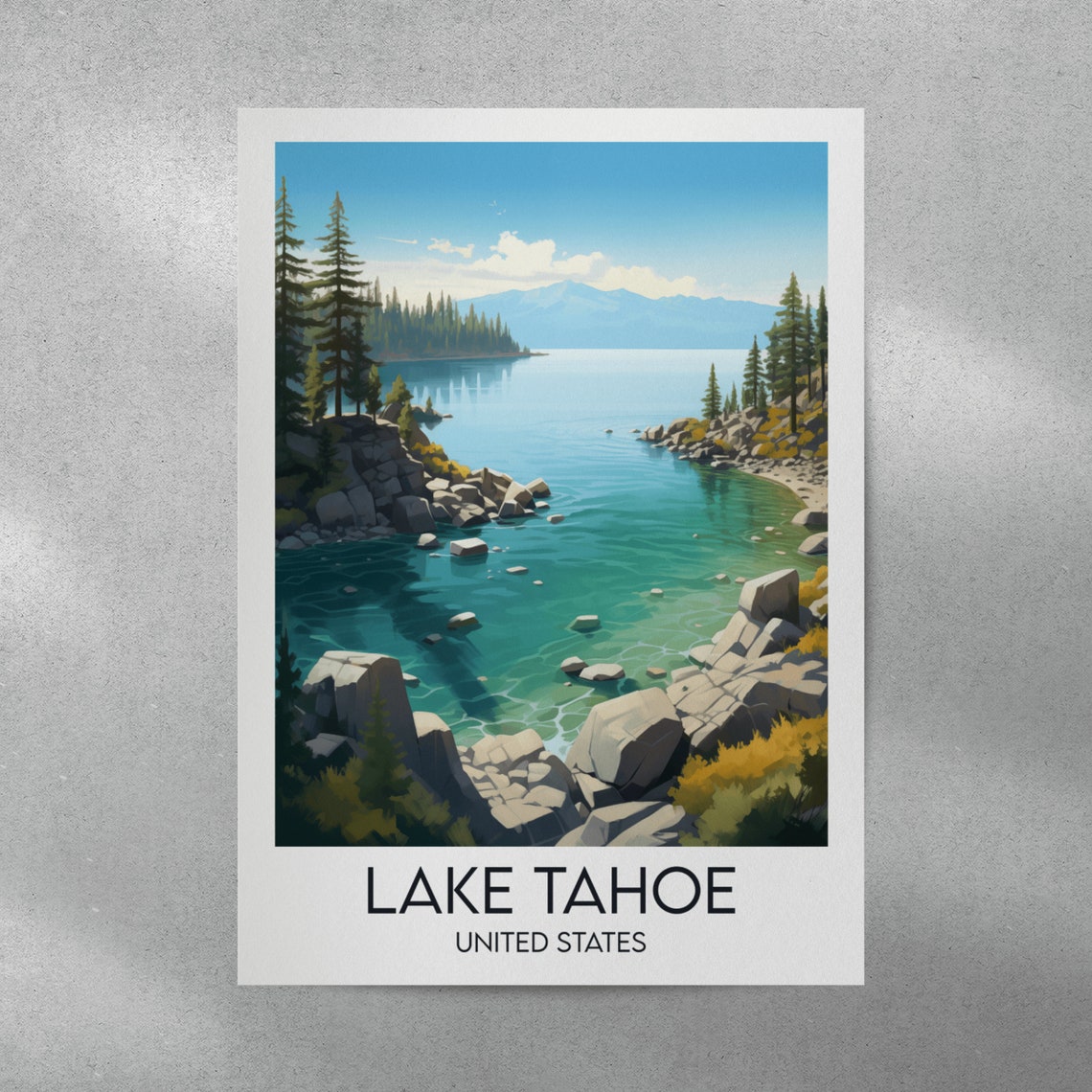 Lake Tahoe Turquoise Rocky Shoreline Scenic Vintage Travel Poster - Image 4