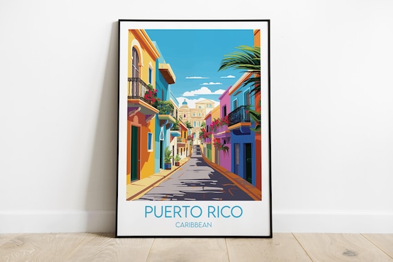 Puerto Rico Caribbean Vibrant Colonial Old Town Street Travel Poster
