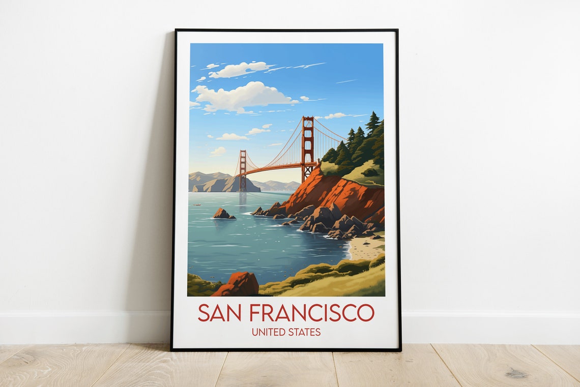 San Francisco Golden Gate Bridge Coastal Bay View Travel Poster