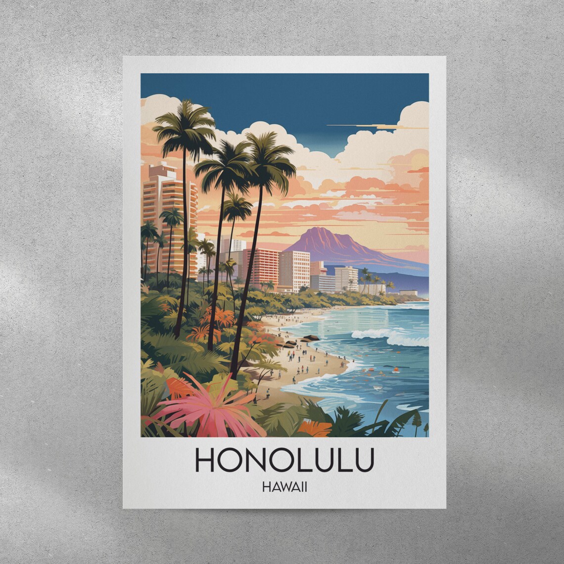 Honolulu Travel Poster, Hawaii Custom Personalised Gift - Image 3