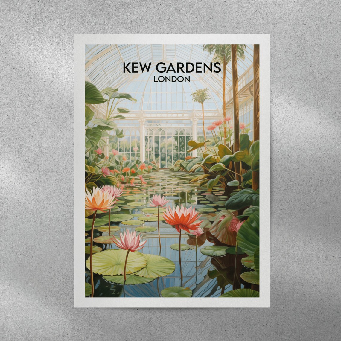 Kew Gardens London Waterlily Pond Glasshouse Interior Travel Poster - Image 3