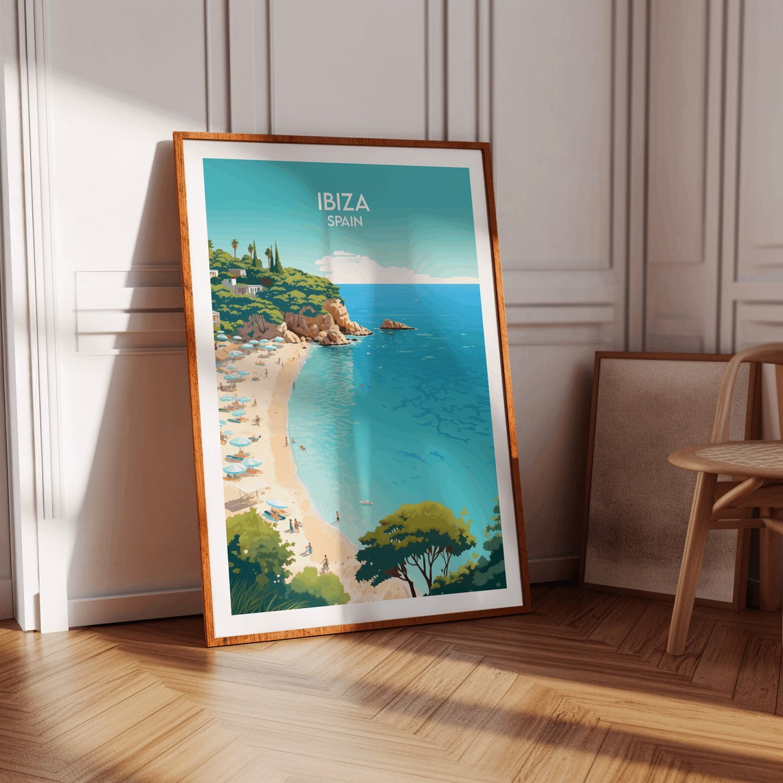 Ibiza Spain Sandy Bay Beach Umbrellas Turquoise Sea Art Poster - Image 2
