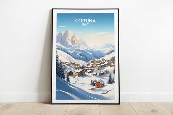 Cortina Dampezzo Travel Print Italy Ski Poster Custom Personalised Wedding Birthday Gift