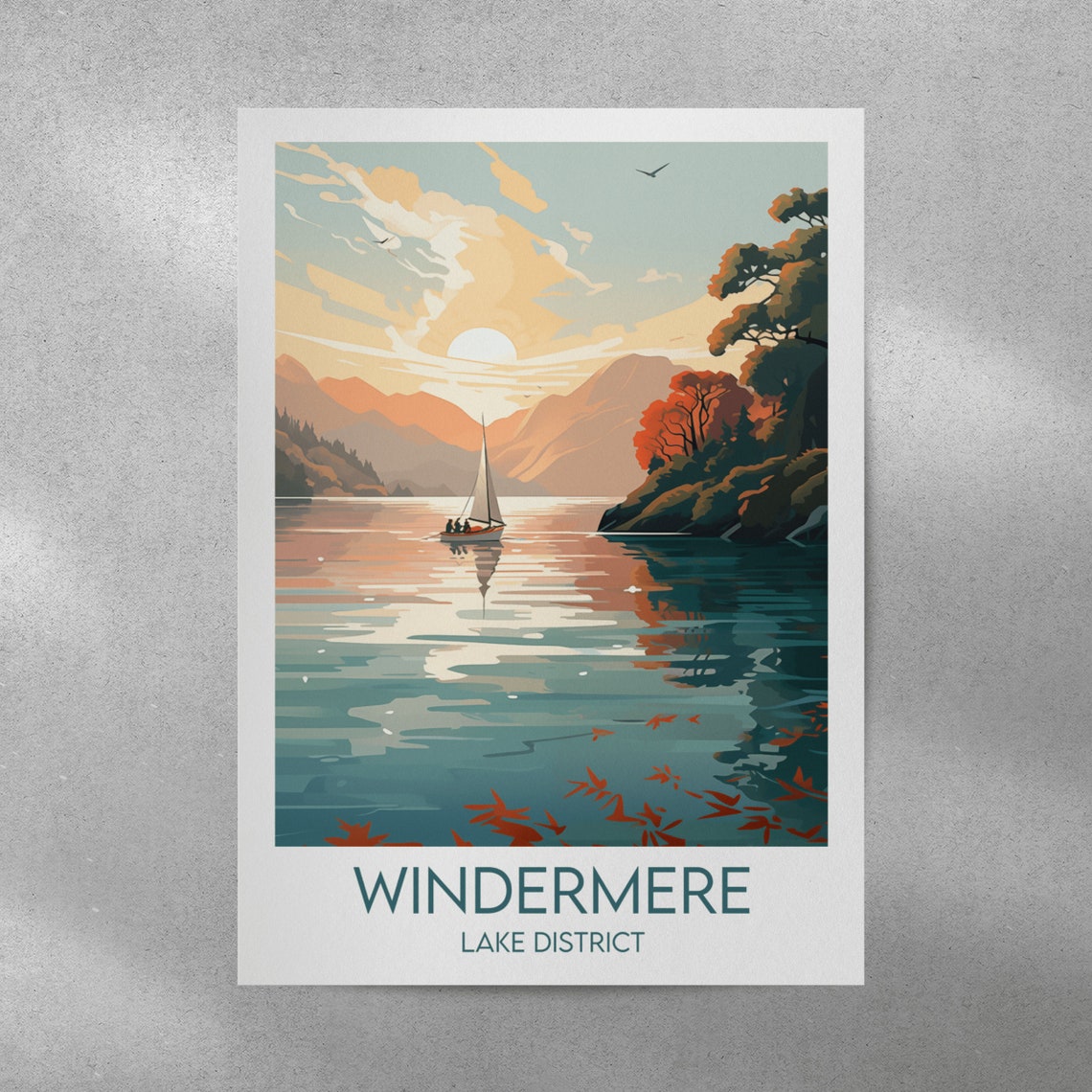 Windermere Lake District Sailboat Sunset Lake Scene Travel Art Poster - Image 5